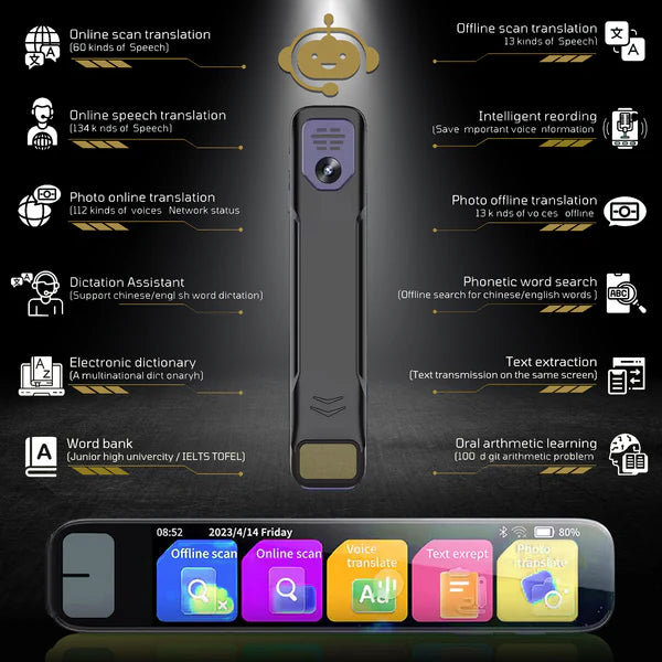 AI Smart Pen - Instant AI Answers for Math, History & More | Offline Translation (60+ Languages), Camera, Bluetooth, Music & File Storage