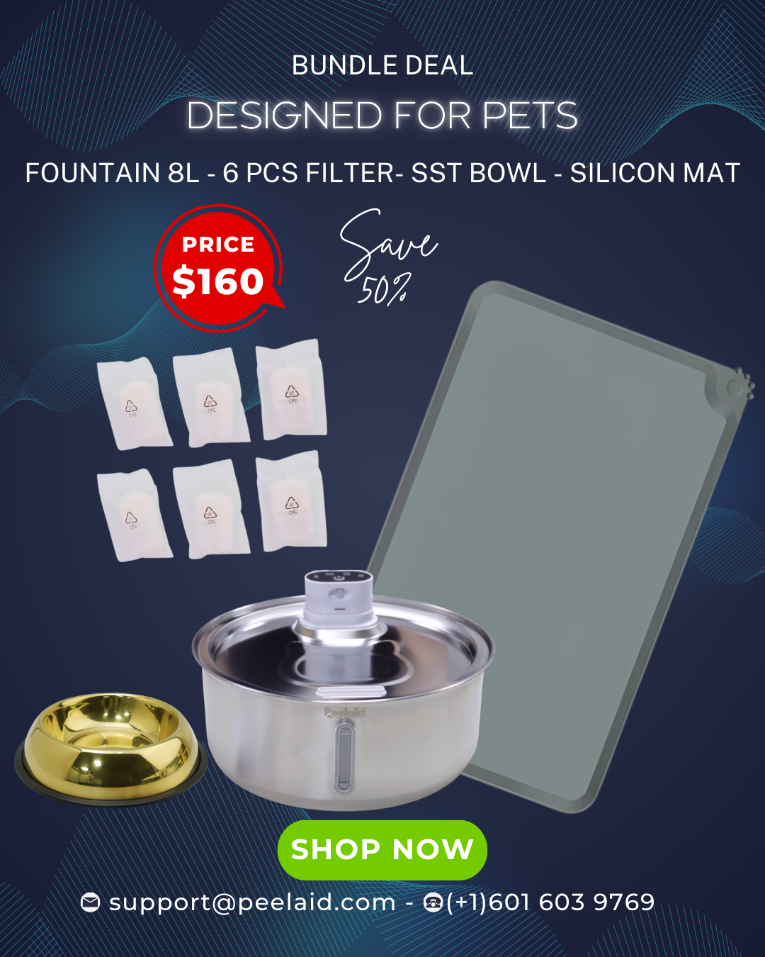 Peelaid™ - Fountain+Filters+Bowl+Mat - Bundle deals