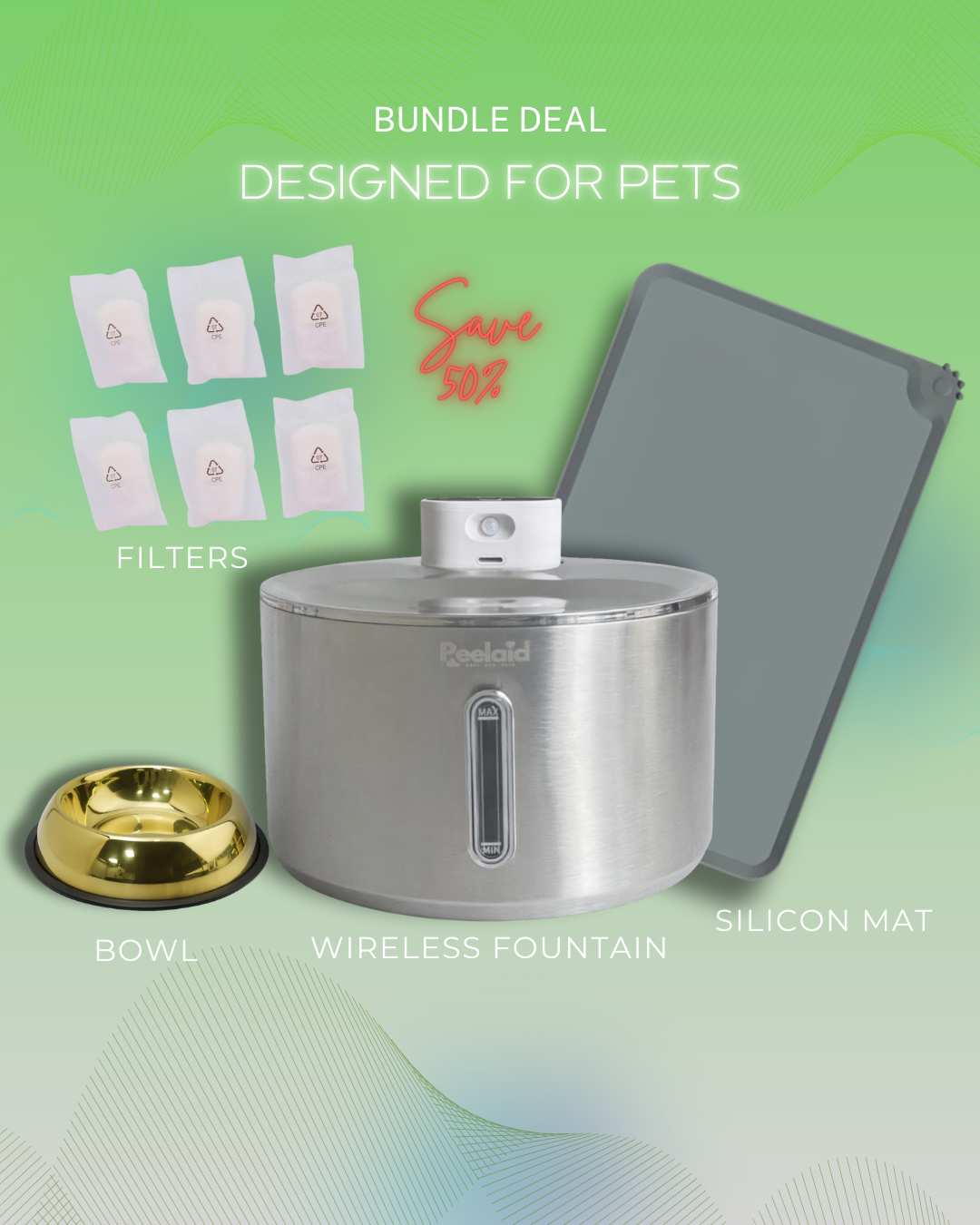Peelaid™ - Fountain+Filters+Bowl+Mat - Bundle