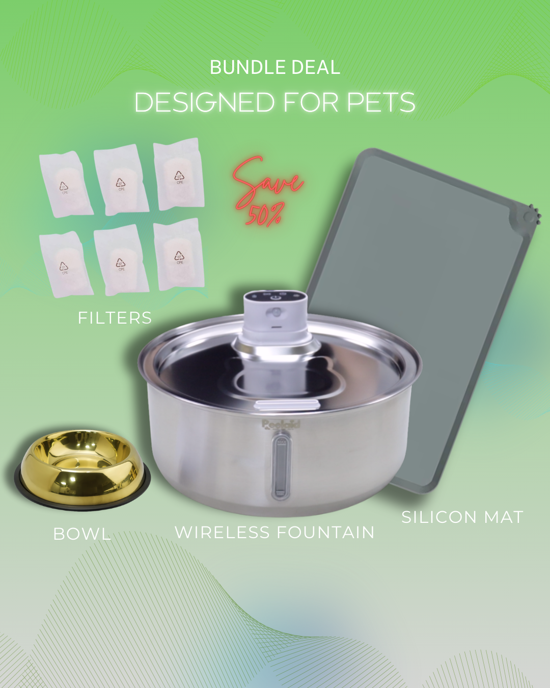 Peelaid™ - Fountain+Filters+Bowl+Mat - Bundle